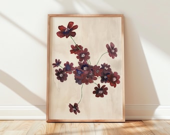 Chocolate Cosmos Watercolor Print | Cream Background | Moody Floral Wall Art | Botanical Flower Painting