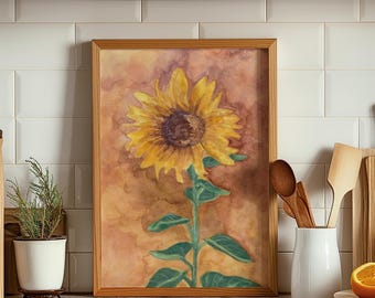 Watercolor Sunflower Art Print, Golden Light Floral Painting