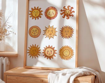Whimsical Sun Art Print | Hand-Painted Watercolor Suns