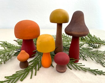 Wood Mushrooms (6), Fall Decor, Mushroom Decor