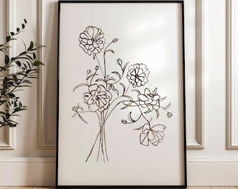 Floral Ink Drawing, Minimal Floral Art