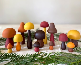 Decorative Wood Mushrooms (12), Mushroom Table Decor