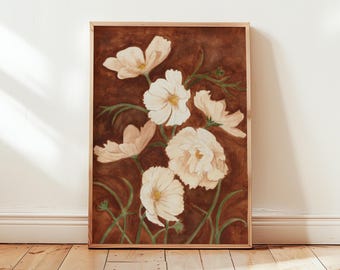 Cosmos Watercolor Print | Botanical Floral Wall Art | White Cosmos Painting
