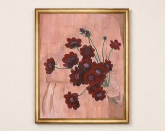 Printbare muurdecoratie met chocoladecosmos 1 | Botanisch aquarel schilderij | Direct te downloaden in de formaten 16x20, 11x14 en 8x10 inch