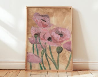 Pink Poppies Watercolor Print | Moody Floral Fine Art