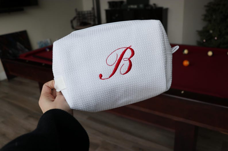 Small Rectangular Makeup Custom Embroidered Waffle Makeup Bag, Personalized Cosmetic Bag ...