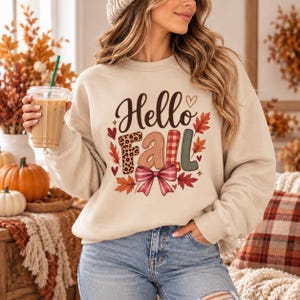 Hello Fall Autumn Leaves Bow Sweatshirt