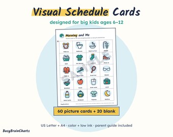 Visuelle Stundenplankarten für Kinder von 6-12 Jahren, 60 Routine-Symbole (PDF-Download)