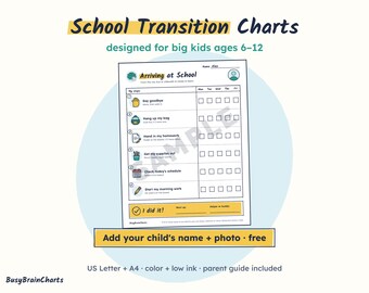 Schulübergangstabellen für Kinder von 6-12 Jahren, visuelles Stundenplanpaket für Kinder mit ADHS (PDF-Download)