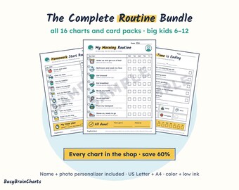 ADHS-Kinder-Routinepaket, visuelle Zeitpläne, Aufgabenlisten (Digitaler Download)