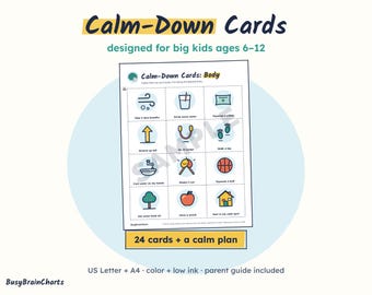 Beruhigungskarten für Kinder von 6-12 Jahren, Bewältigungsstrategien für ADHS, Ruheplan (PDF-Download)