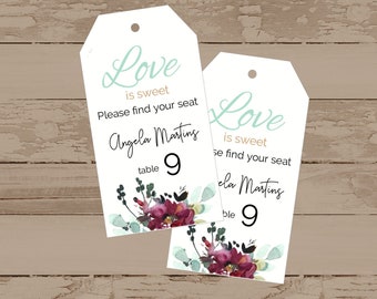 Boho Botanical Gold Floral Seating Card - Tag - Escort Cards - Digital Printable - Favor Tag -  Instant Download