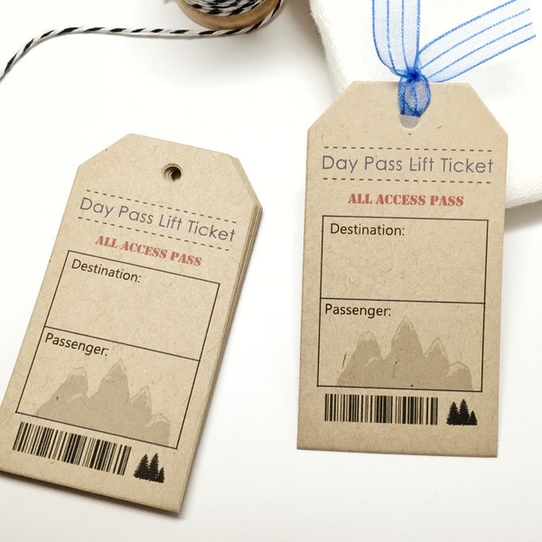 Travel Printed Ski Lift Theme Place Card Favor - Printable Digital Hole Punched Table Name Cards - Place Seating Cards Instant Download