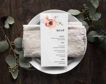 Boho Greenery Botanical Floral Hippe Wedding MENU Table Decor Tablescape