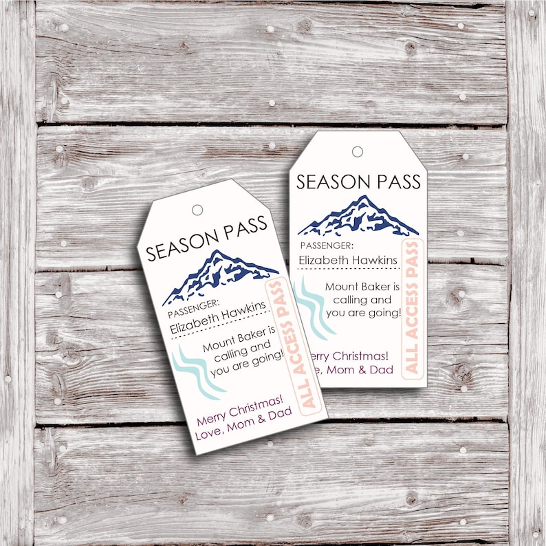 Ski Lift Ticket Gift Tag Printable Winter Place Cards Etsy