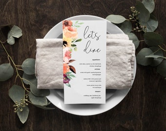 Boho Greenery Botanical Floral Hippe Wedding MENU Table Decor Tablescape