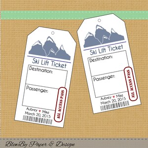 Ski Lift Ticket Wedding Printable Escort Place Cards - Seating Cards - Escort Cards