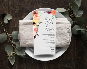 Boho Greenery Botanical Floral Hippe Wedding MENU Table Decor Tablescape