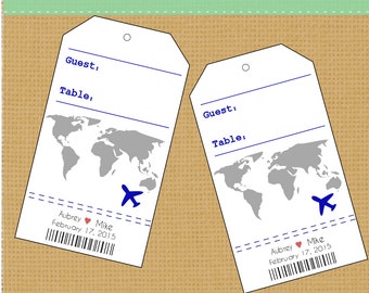 Travel Place Cards - Wedding Seating Tag DIGITAL INSTANT DOWNLOAD Airplane Wedding Tag
