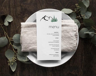 Camping Day Pass Resort Mountain Woods Trees Wedding MENU Table Decor Tablescape