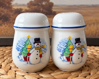 Salero y pimentero de cerámica vintage con forma de muñeco de nieve, decoración navideña para la cocina, mesa de invierno, bonito juego de regalo coleccionable con forma de muñeco de nieve