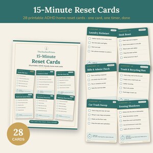 15 Minute Reset Cards Printable | ADHD Cleaning Checklist Cards | Home Reset Declutter Chore Cards PDF