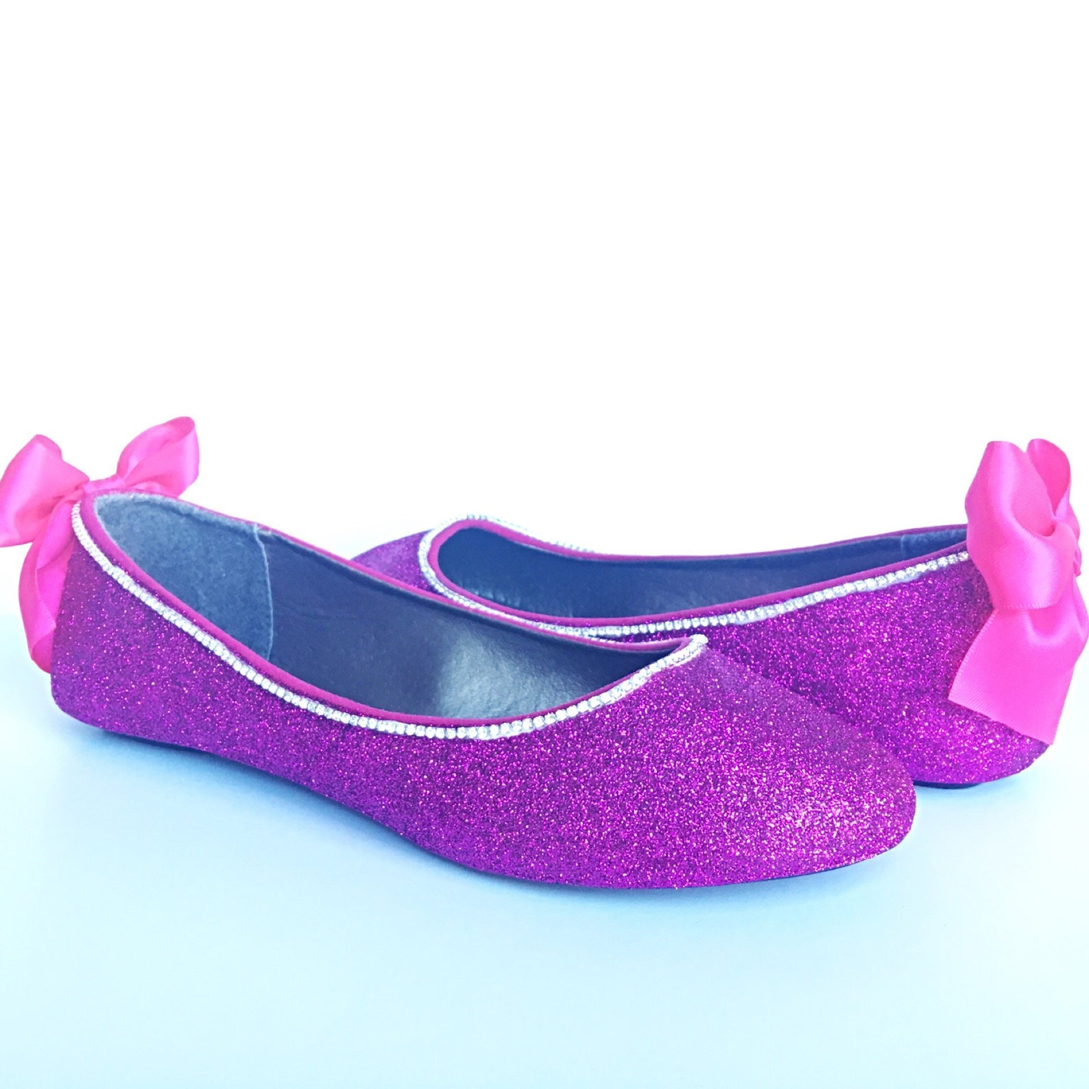 pink flats - glitter shoes - magenta ballet flats - sparkly wedding shoes - prom shoes - glitzy flats - royal purple slip ons