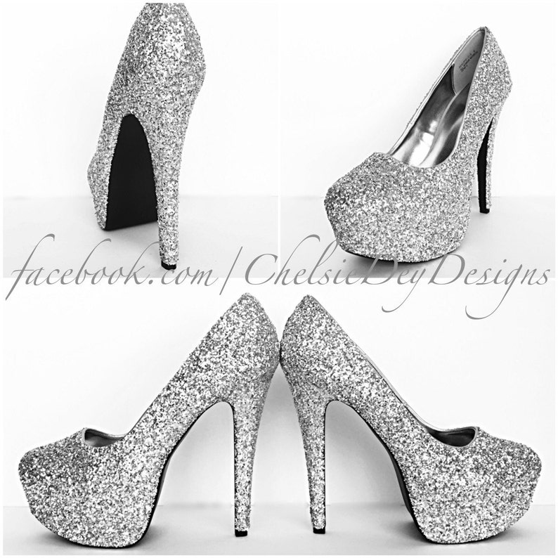 sparkly silver platform heels