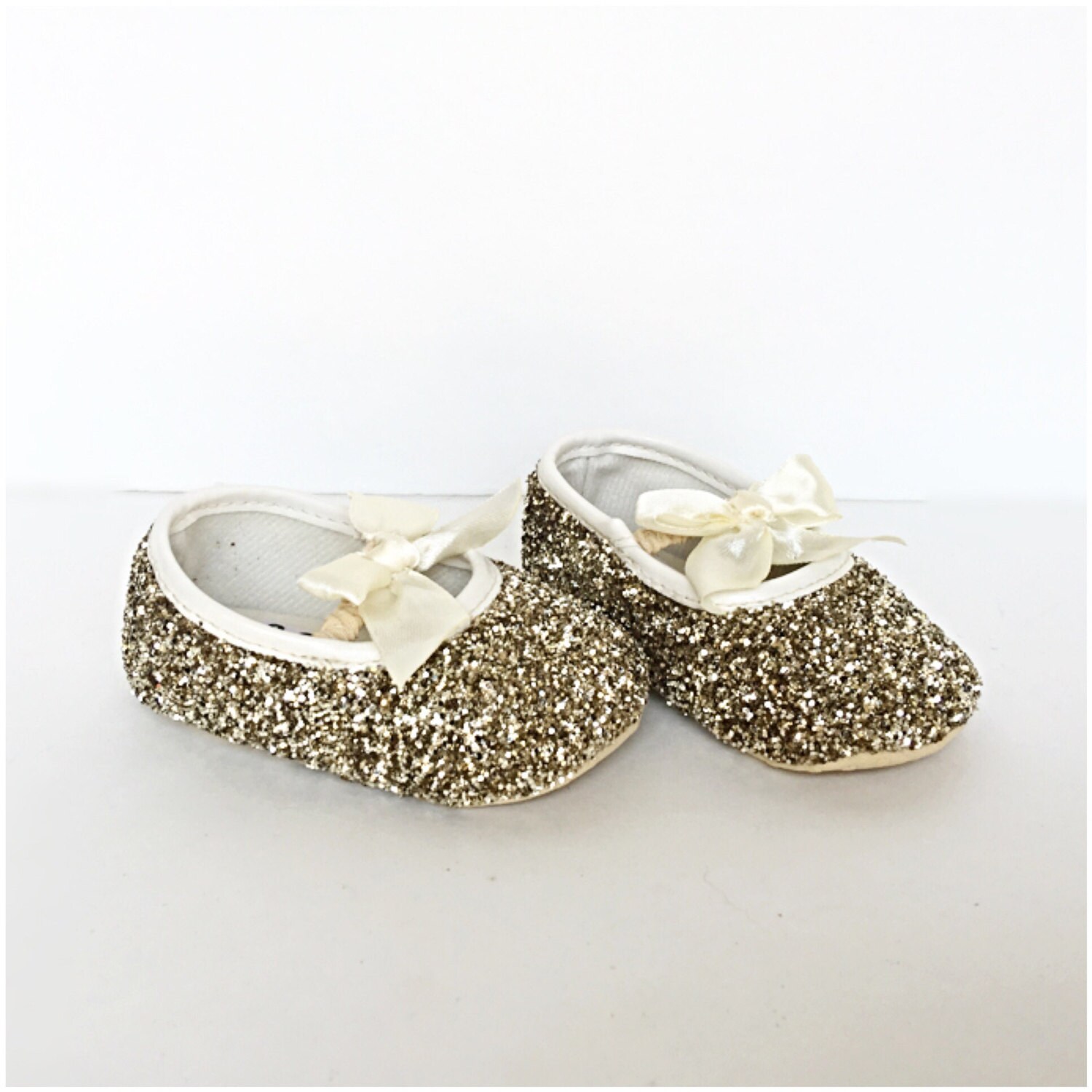 Baby Glitter Shoes Gold Booties Champagne Crystal Flats Etsy
