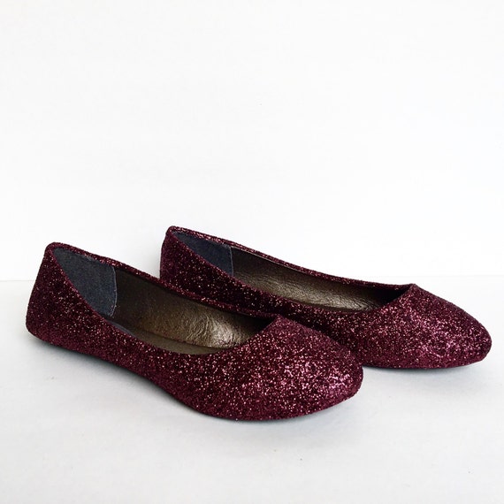 Burgundy Flats Dark Red Glitter Shoes Maroon Ballet Flats | Etsy