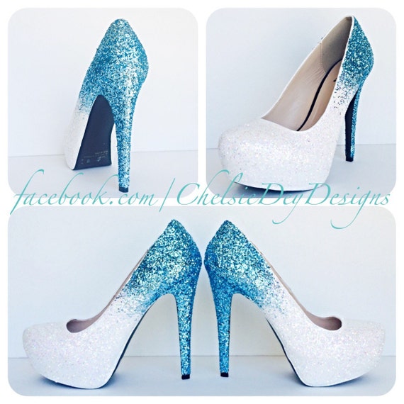 Glitter High Heels Blue and White Pumps Aqua Turquoise Etsy