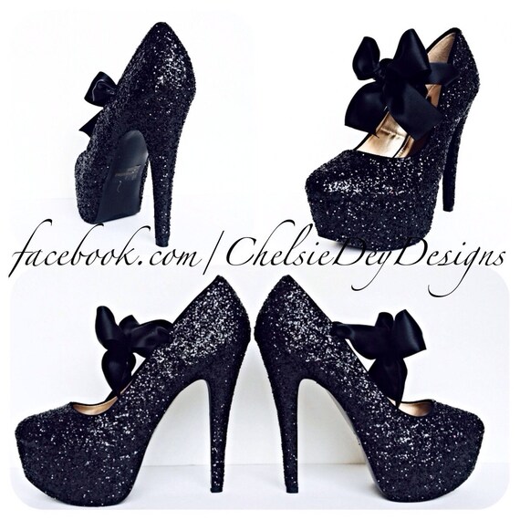 Glitter High Heels Black Pumps Sparkly Platform Pumps Etsy