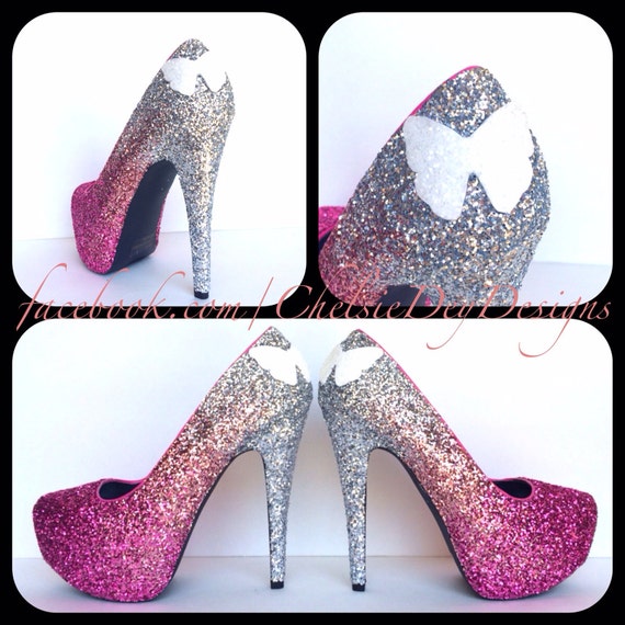 Glitter High Heels Hot Pink Blush Silver Ombre Fade Pumps Etsy