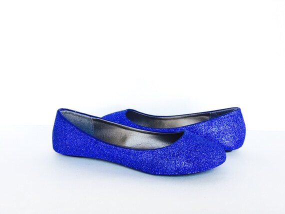 Blue Flats Glitter Shoes Royal Blue Ballet Flats Sparkly | Etsy