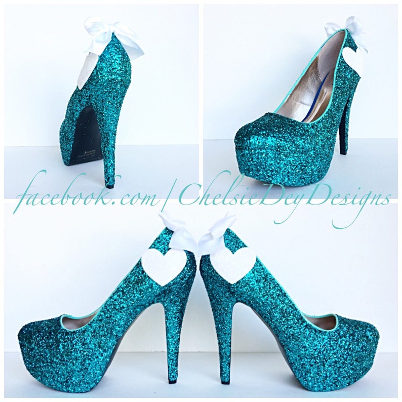 Blaugrün Glitzer High Heels Aqua türkis blau weiße Pumps | Etsy Weiße High Heels mit Krone