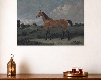 Equestrian Tapestry, Bay Horse in a Field, Woven Wall Hanging for a Country House