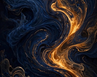 10er-Set abstrakte Kunstdrucke in Marineblau und Gold, stimmungsvolle, fließende Wanddekoration zum Ausdrucken, moderner Wohnzimmer-Download