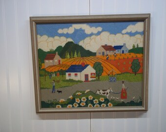 Vintage signed original framed watercolor farm scene S.Yates artist
