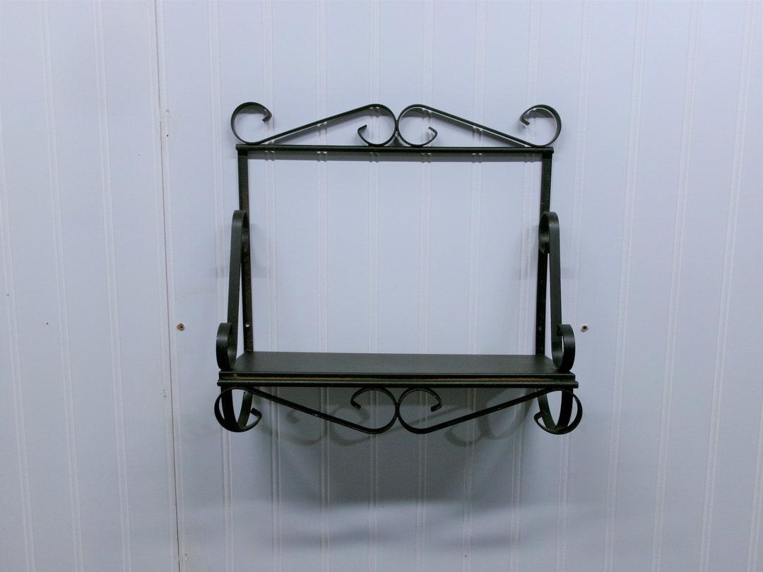 Vintage Small Black Metal Wall Shelf Scroll Style Etsy