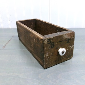 Vintage Small Wooden Drawer with Porcelain Knob for Display, Storage
