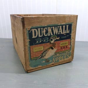 Antique Duckwall Wooden Apple Fruit Crate Advertising Hood River Oregon