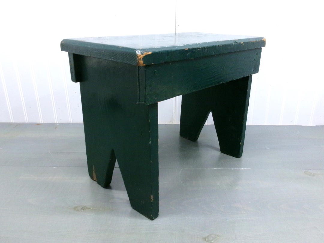 Vintage Small Wooden Stool Rustic Dark Green - Etsy