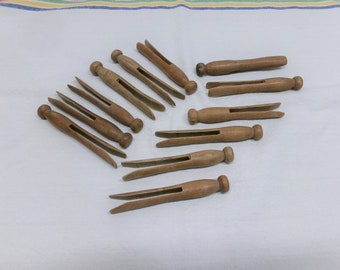 Vintage Wooden Clothespins 1 Dozen Laundry, Crafting