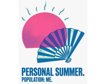 Póster humorístico sobre la menopausia, arte de pared personalizado sobre los sofocos de verano, estampado retro rosa, sol y abanico azul, regalo divertido para mujeres de mediana edad.