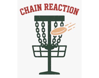 Póster de Disc Golf con juego de palabras "Chain Reaction" para pared, estilo retro de los años 70, ideal para la decoración de la sala de juegos, garaje o estudio de jugadores.