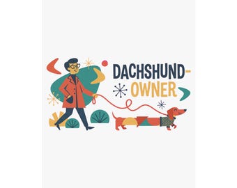 Decoración de pared con perro salchicha, póster de perro salchicha de mediados de siglo, lámina retro de perro salchicha, regalo para dueños de perros salchicha para la sala de estar o la oficina.