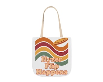 Bolsa de transporte para disc golf, regalo divertido con el lema "Hyzer Flip Happens" para jugadores de disc golf, diseño retro de los años 70 con ondas y puesta de sol.
