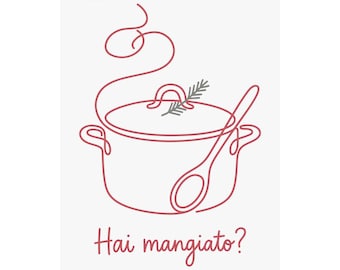 Póster "Hai Mangiato Nonna", Arte de pared para cocina italiana, Dibujo lineal de olla de azúcar, Regalo de Navidad para la abuela