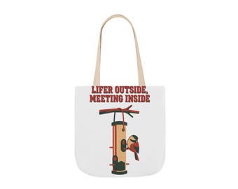 Funny Birding Tote Bag, Retro 70s Bird Feeder Design, Desk Birders Gift
