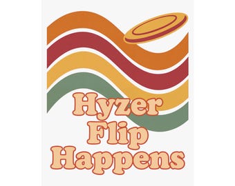 Póster de Disc Golf, Hyzer Flip Happens, arte mural divertido, estampado retro de atardecer de los 70, regalo para jugadores que aman el anhyzer.